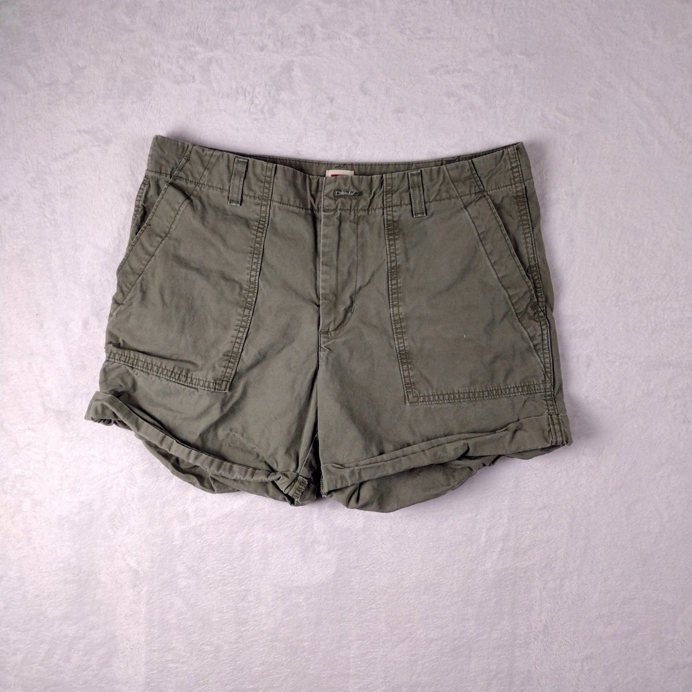 Levis Womens Olive Green Cotton Twill Utility‎ Cargo Shorts Size 28 Rolled Hem